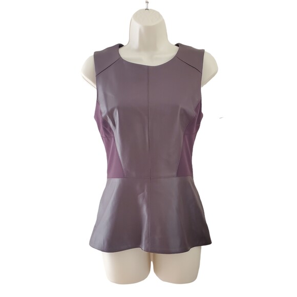 Veronica Beard 0 Leather Corset Back Vest Peplum Sleeveless Burgundy Plum Tank - Picture 11 of 12